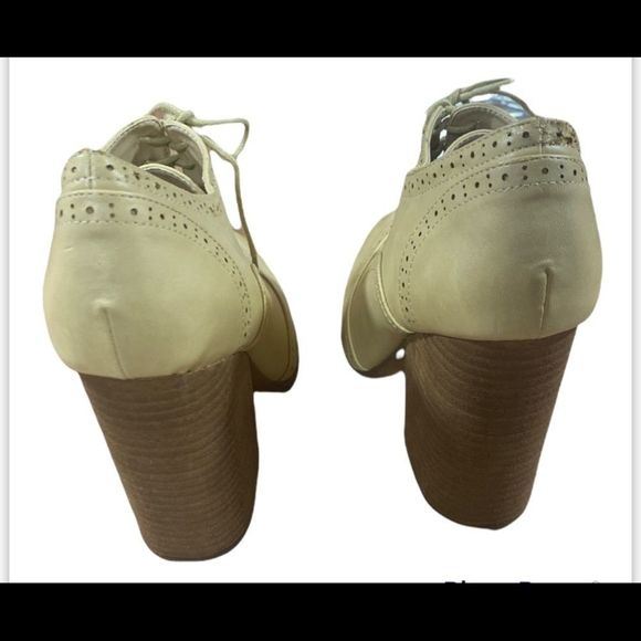 N.Y.L.A Dazey Beige Wingtip Platform High Block Heel Pumps Oxfords Size… - Picture 4 of 9